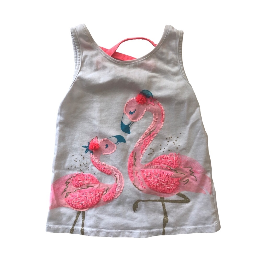 🌟 Flamingo Print Kids Tank Top - Pink & White 🌟